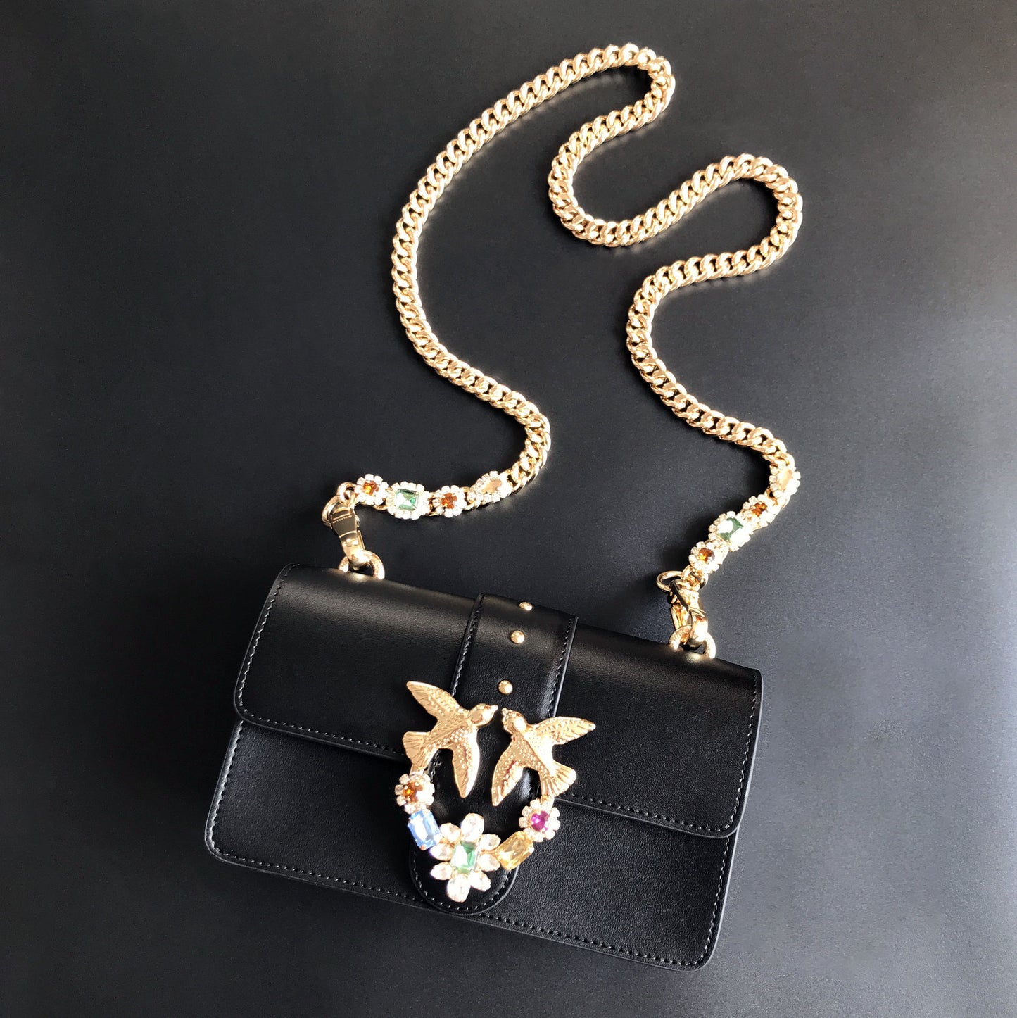 Women's Leather Gem Chain Rivets Swallow Single Bags