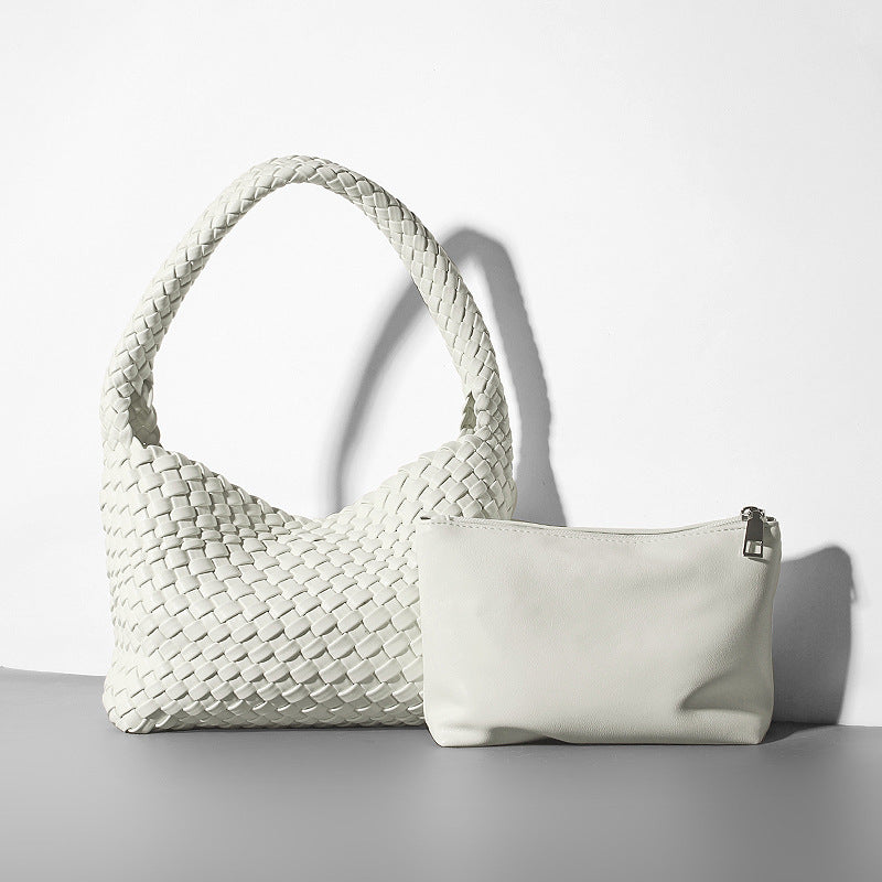 Women's Hand-woven Mother Soft Leather Underarm Lunch Shoulder Bags