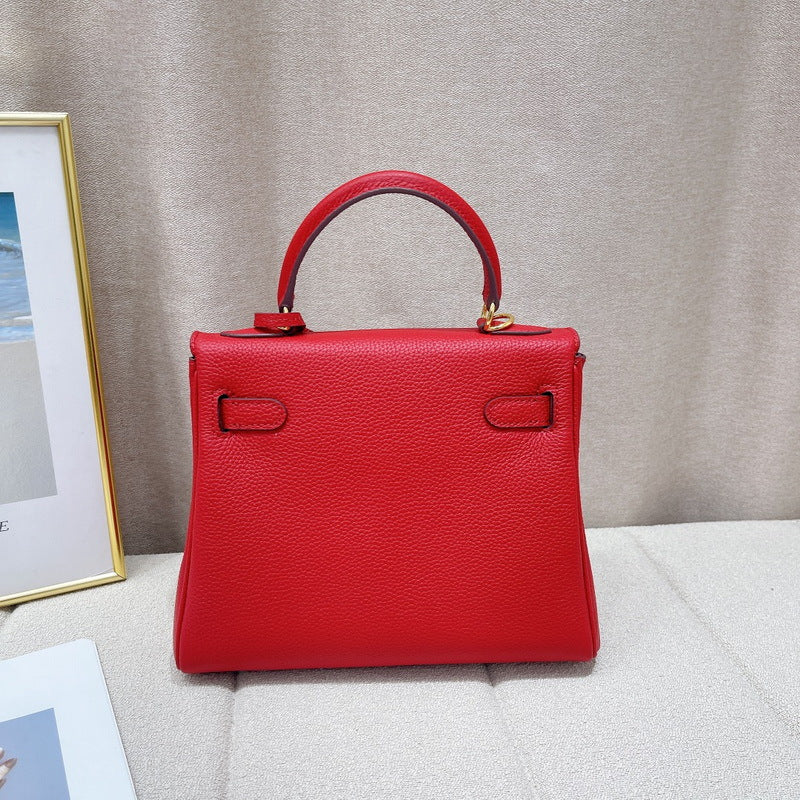 Women's Layer Cowhide Soft Leather Fine Lychee Pattern Inner Seam Handbags