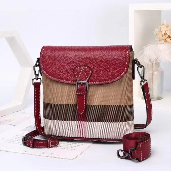Women's Trendy Genuine Leather Fashionable Cowhide Plaid Shoulder Bags