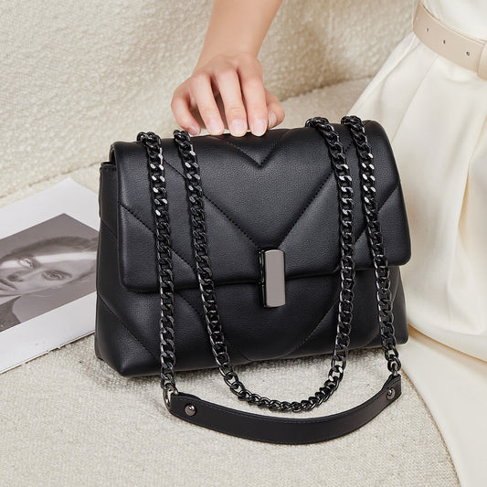 Women's Genuine Leather Fashionable Rhombus Chain Shoulder Bags
