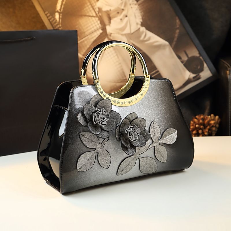 Women's Light Luxury Mom Style Fashion Patent Leather Flower Bags