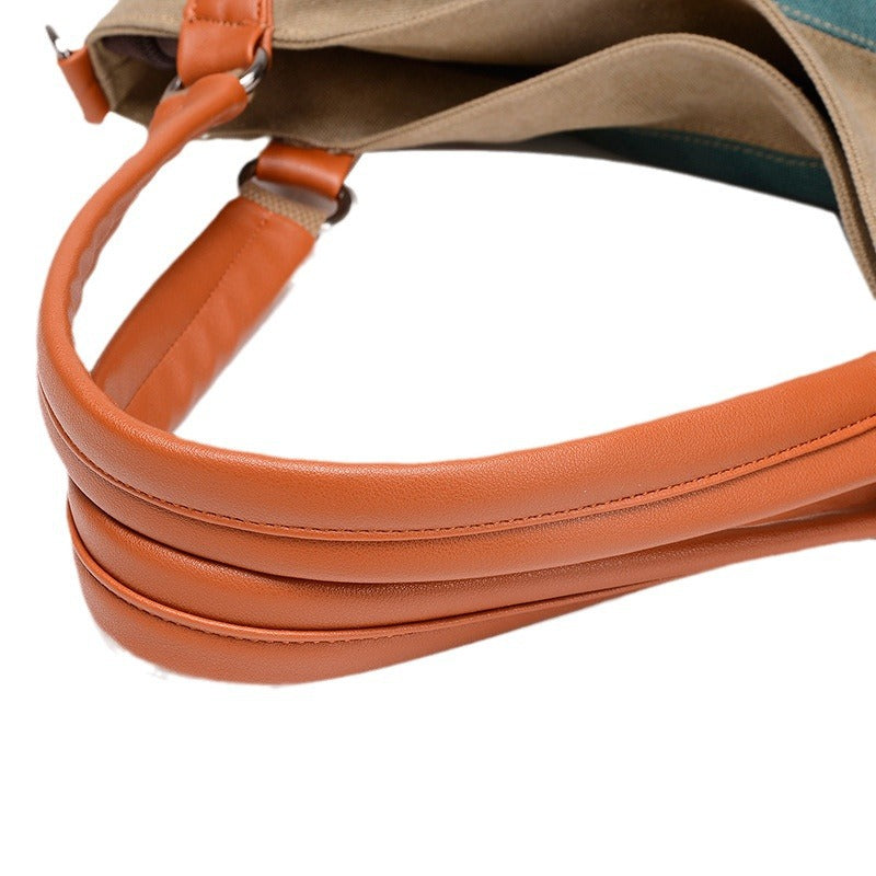 Women's Style Preppy Canvas Contrast Color Striped Fashion Retro Shoulder Bags