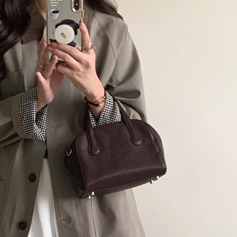 Women's Genuine Leather Bowling Niche High-grade Vintage Hand Carrying Handbags