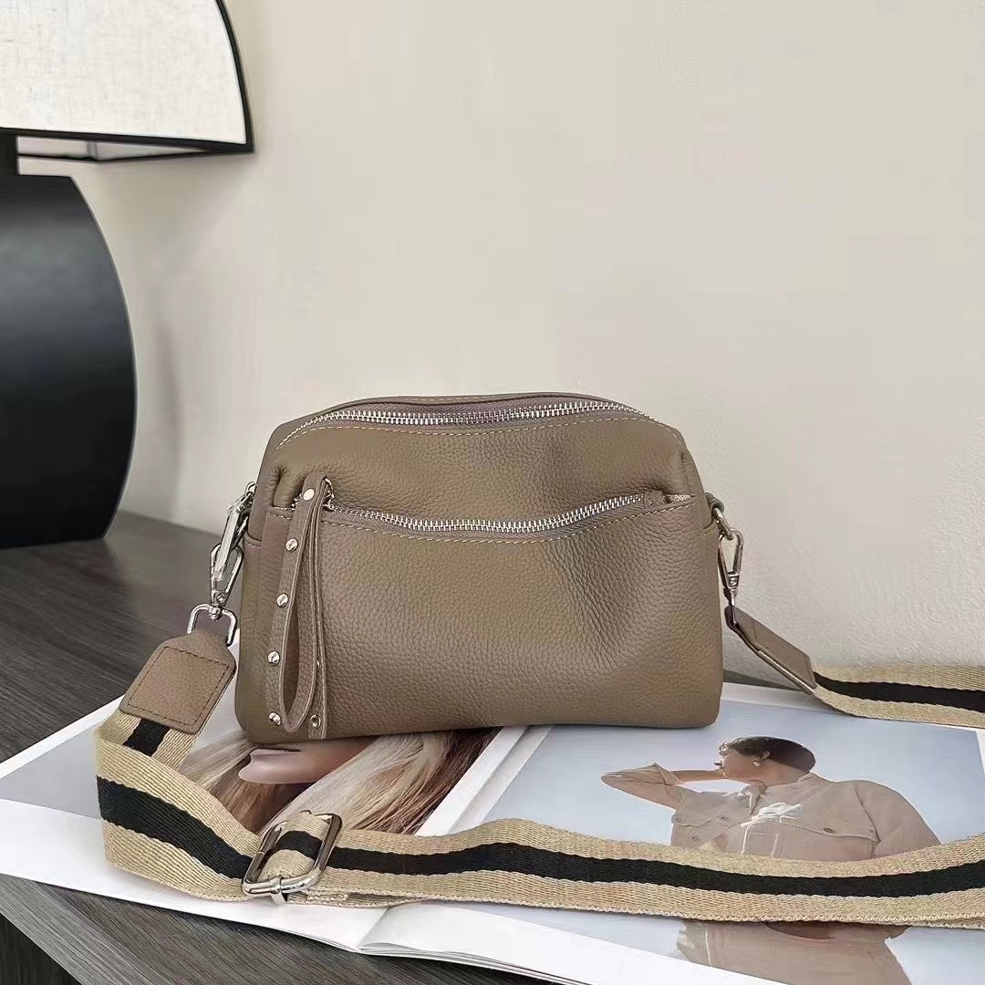 Women's Genuine Leather Wide Strap Cowhide Fashion Crossbody Bags