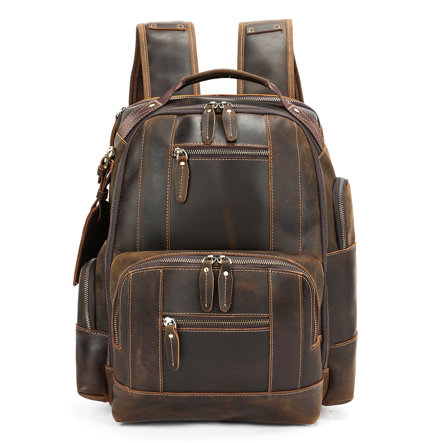 Men's Crazy Horse Leather Retro Computer Running Backpacks