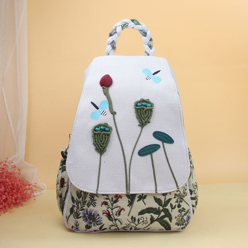 Fashion Hand-woven Lotus Dragonfly Three-dimensional Artistic Backpacks