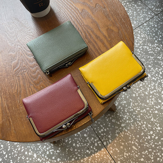 Women's Leather Short Folding Top Layer Cowhide Coin Purses