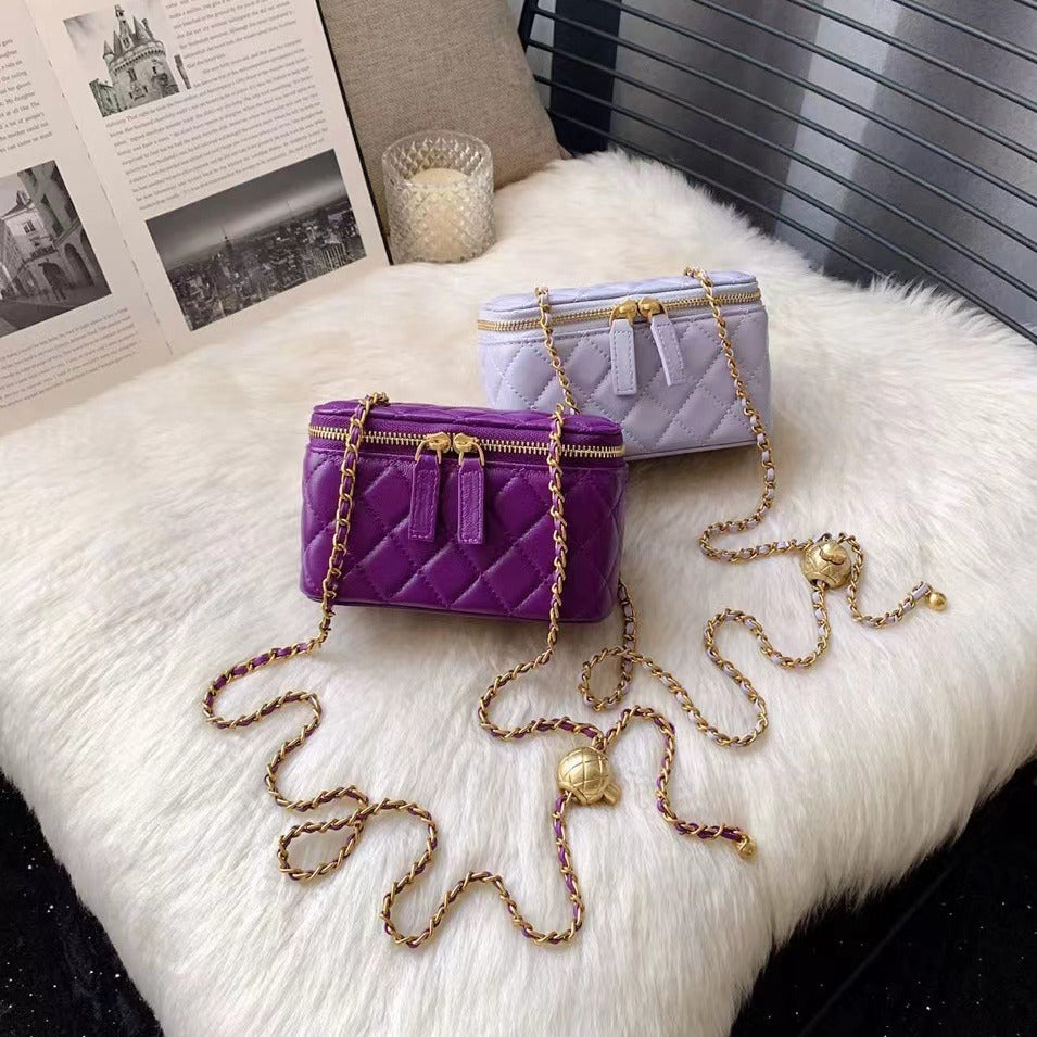Women's Style Golden Ball Rhombus Chain Genuine Crossbody Bags