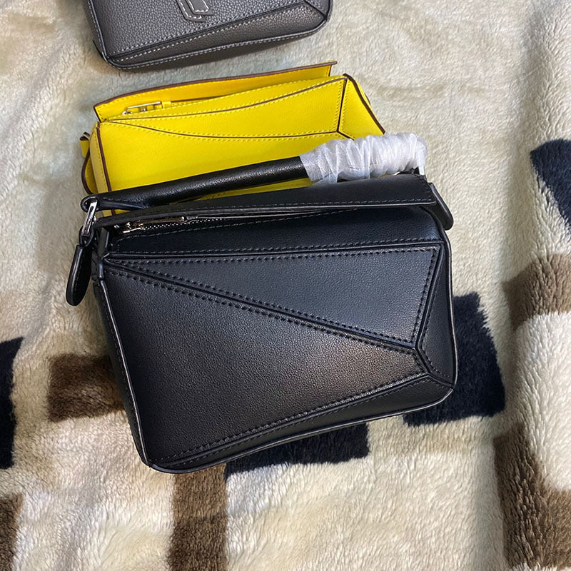 Women's Geometric Rhombus Soft Leather Stitching Genuine Portable Shoulder Bags