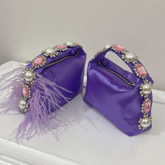 Women's Clutch Rhinestone Pearl Satin Lunch Box Summer Handbags
