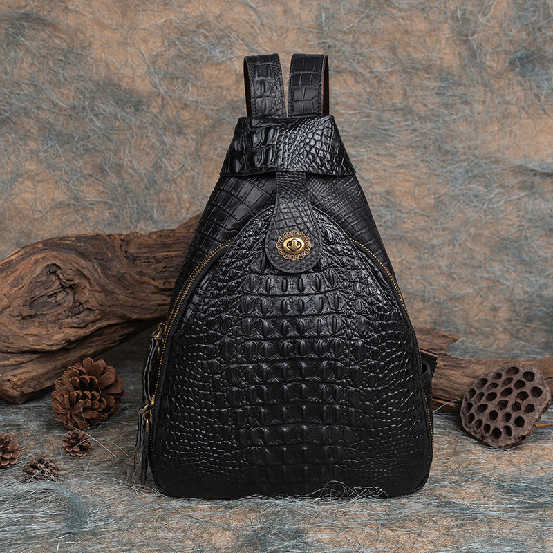 Top Layer Cowhide Multipurpose Chinese Style Retro Embossing Crocodile Backpacks