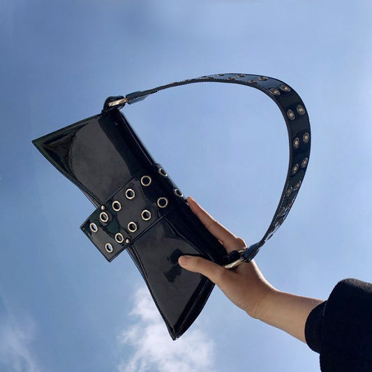 Dark Porous Contrast Color Patent Leather Bags