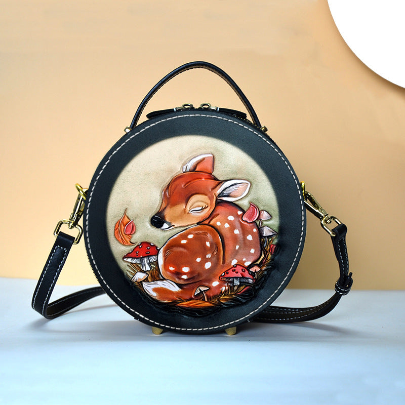 Women's Leatherworker Summer Round Design Sense Niche Crossbody Bags