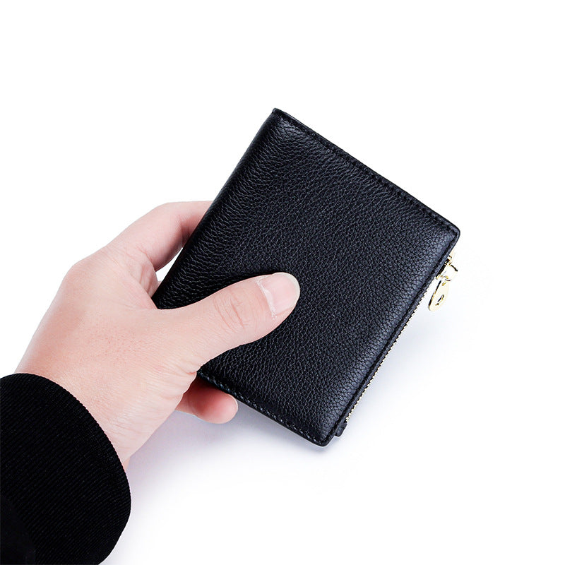 Women's Pure Leather Short High-grade First Layer Cowhide Natural Ladies Wallets