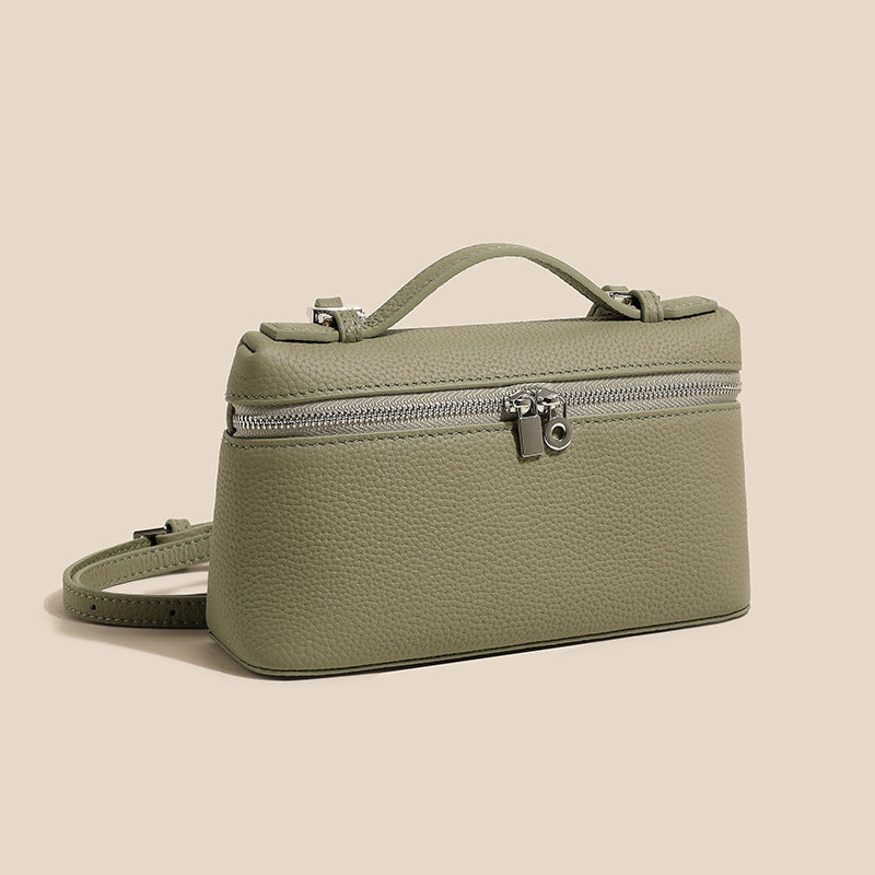 Women's Leather Lunch Box First Layer Cowhide Hand Shoulder Bags