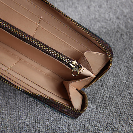 Women's & Men's & Genuine Leather Mist Wax Long Men's Wallets