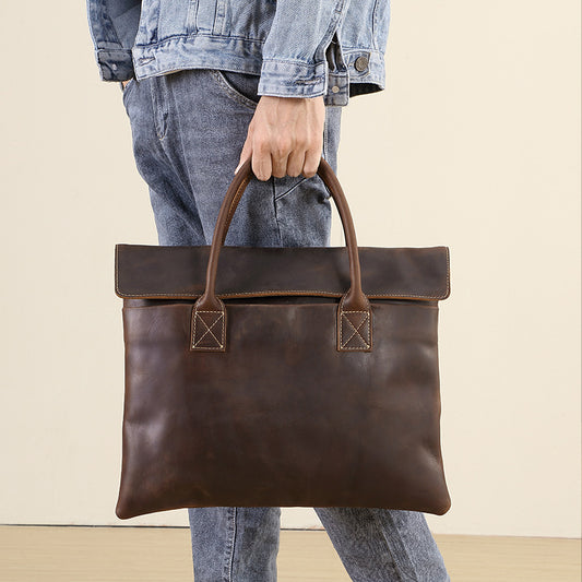 Men's Leather Portable Inch Computer First Layer Bags