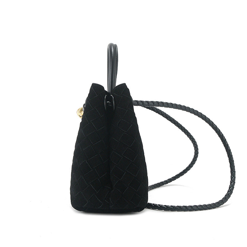 Women's Suede Layer Cowhide Bow Woven Handbags