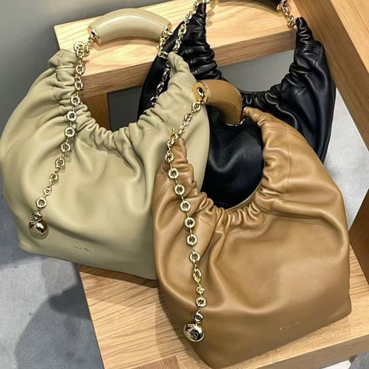 Women's Genuine Leather Soft Cowhide Donut Chain Shoulder Bags