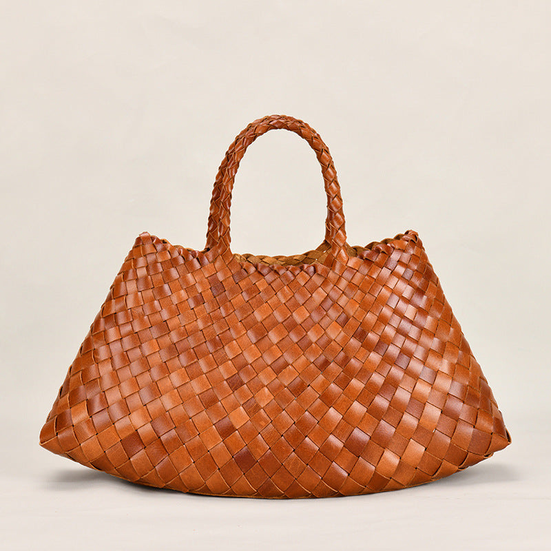 Women's Woven First Layer Cowhide Handmade Vegetable Bags