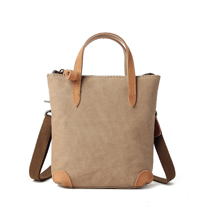 Women's Leisure Mini Canvas Mobile With Leather Zip Shoulder Bags