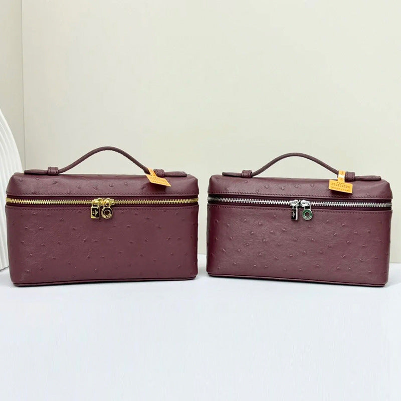 Outside Leather Ostrich Grain Cowhide Lunch Crossbody Bags