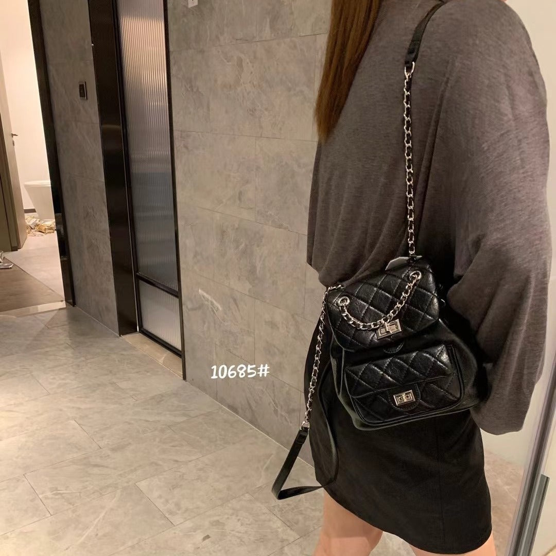 Women's Classic Style Diamond Chain High-grade Genuine Leather Fashion Backpacks