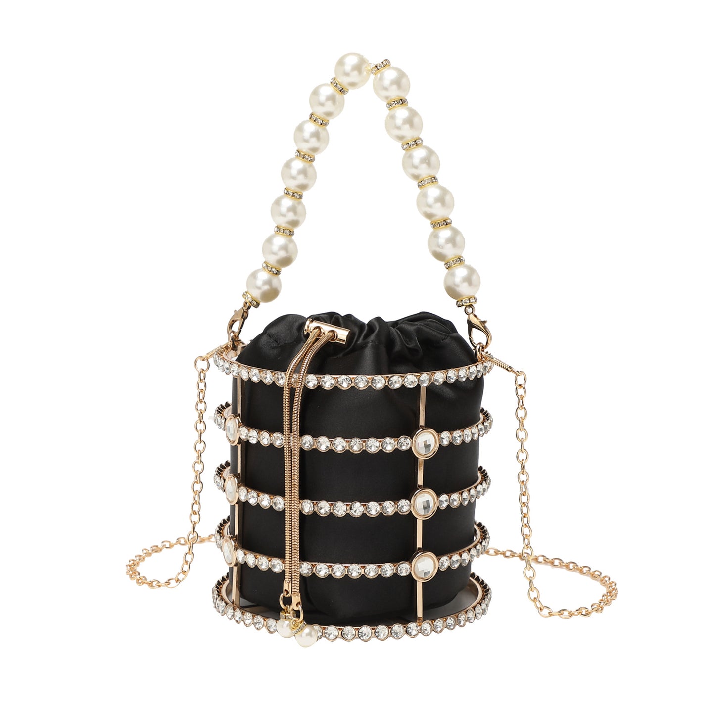 Women's Fashion Dinner Metal Hollow Diamond Pearl Evening Bags