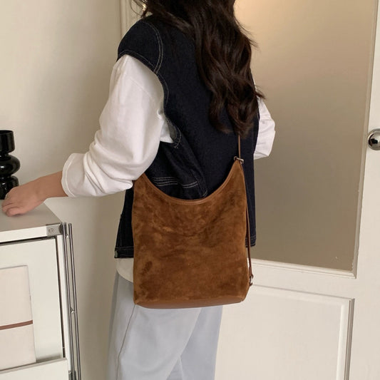 Women's Minimalist Style Niche Retro Suede Genuine Leather Shoulder Bags