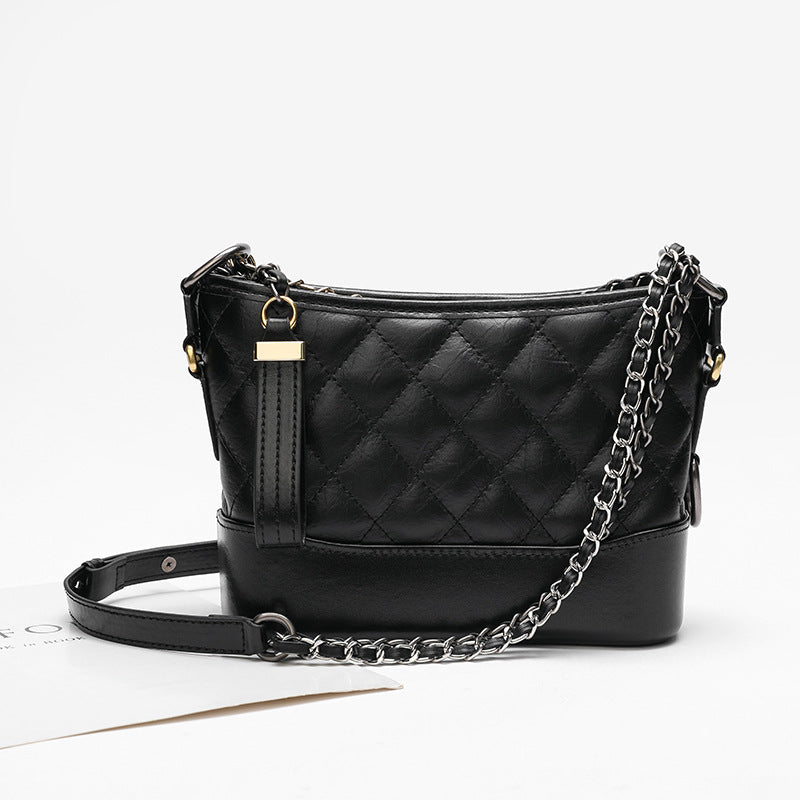 Women's Style Genuine Leather For Hobo Rhombus Chain Crossbody Bags