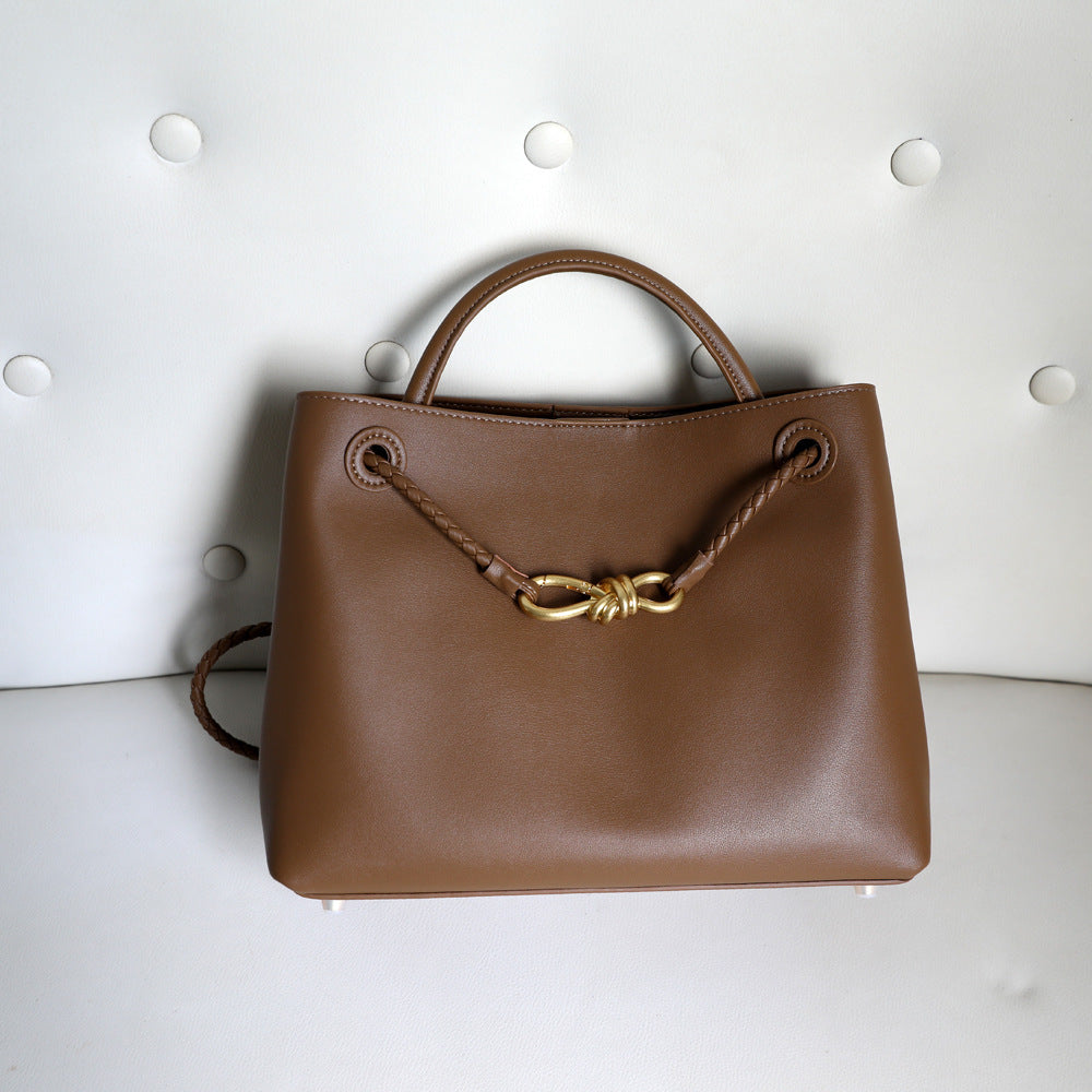 Women's Genuine Leather Metal Bow Portable Large Bags