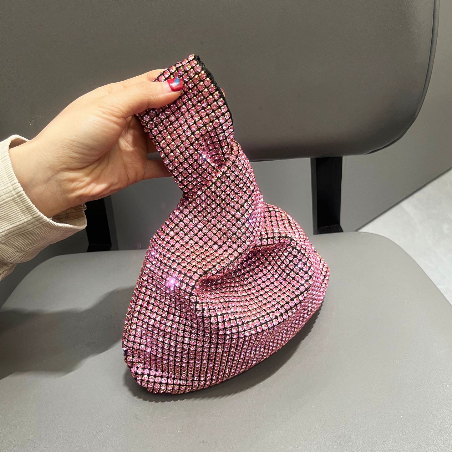 Women's Shiny Rhinestone Handmade Hand Holding Dinner Handbags