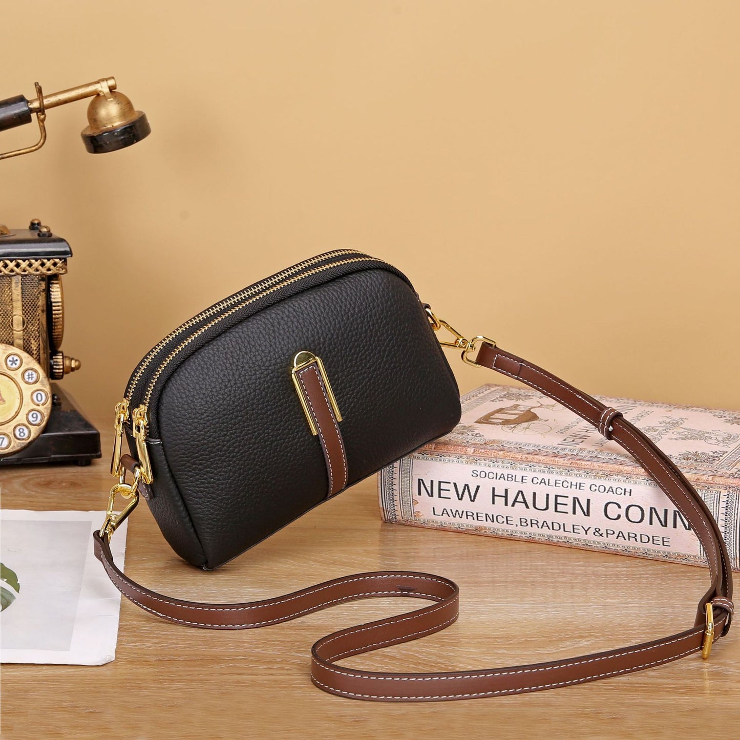 Women's First Layer Cowhide Lady's Shell Mobile Crossbody Bags