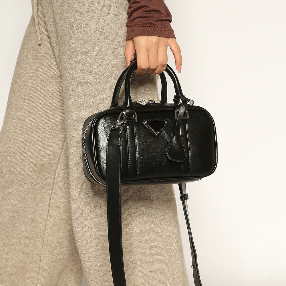 Summer Retro Soft Leather Bowling Design Crossbody Bags