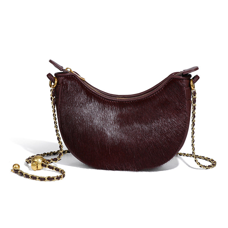 Print Dumpling Genuine Leather Horsehair Moon Texture Bags