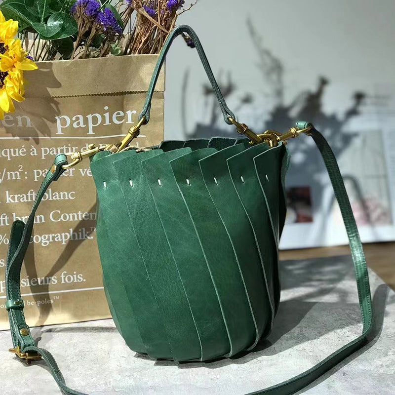 Women's First Layer Cowhide Handmade Vegetable Basket Crossbody Bags