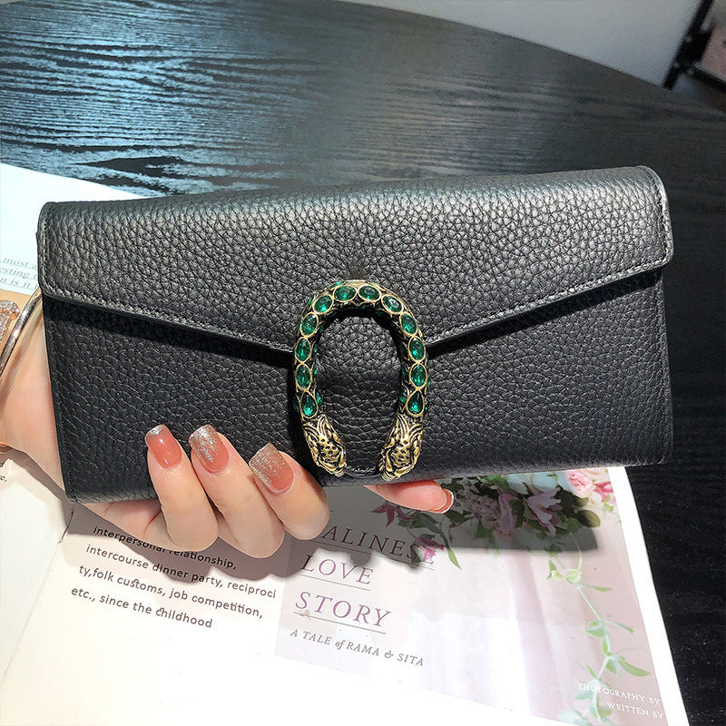 Women's Leather Long Large Capacity First Layer Bags