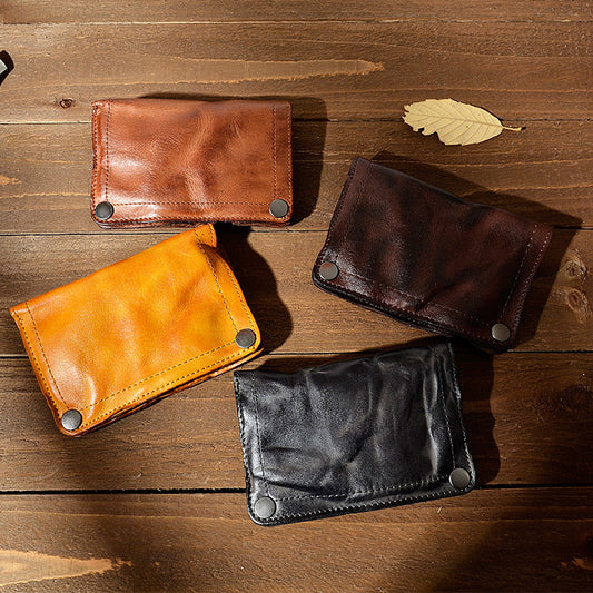 Men's Pleated Vegetable Tanning Leather Retro Large Men's Wallets