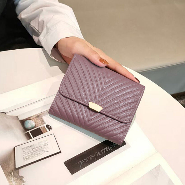 Fashion Korean Style Cowhide Three Fold Short Ladies Wallets