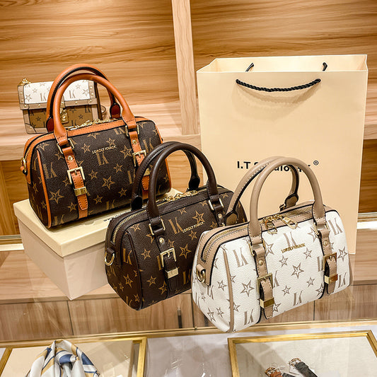 Women's Counter Genuine Leather Portable High-grade Boston Shoulder Bags