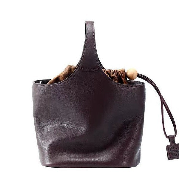 Women's Vegetable Tanning Leather Genuine Flower Basket Handbags