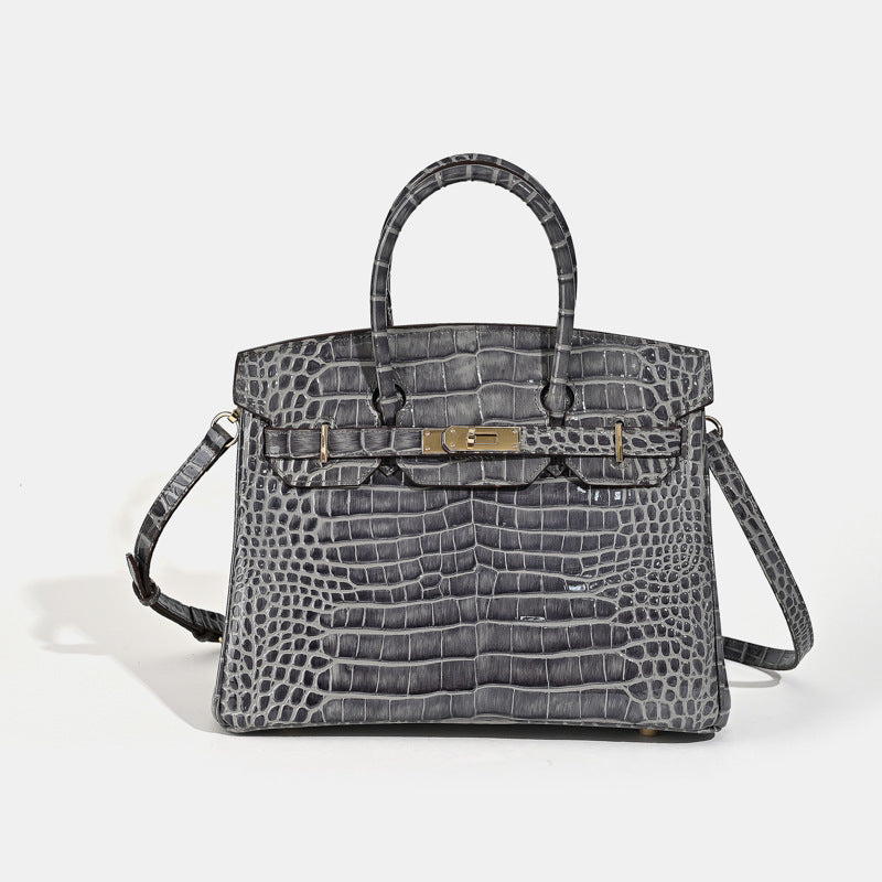Women's High-grade Crocodile Pattern Cowhide Large Handbags