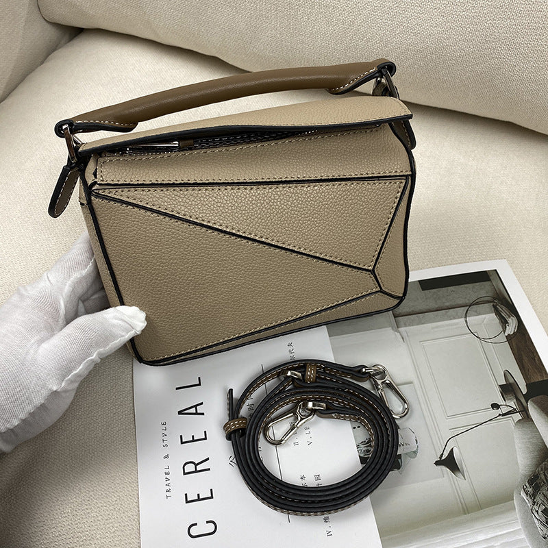 Women's Geometric Rhombus Soft Leather Stitching Genuine Portable Shoulder Bags
