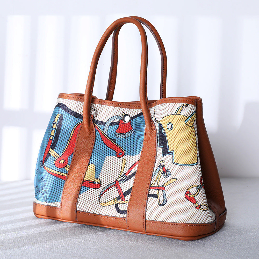 Women's Cowhide Home Classic Painted Genuine Leather Handbags