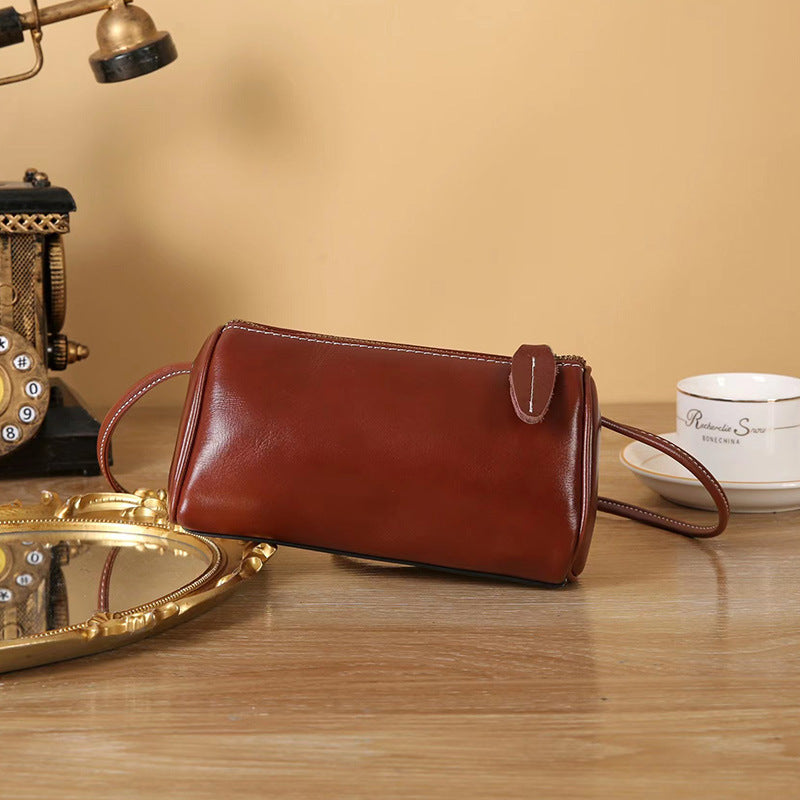 Vegetable Tanning Leather Round Retro One High-grade Crossbody Bags