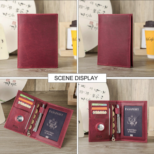 Black Angel Retro Crazy Horse Leather Passport Multifunctional Men's Wallets