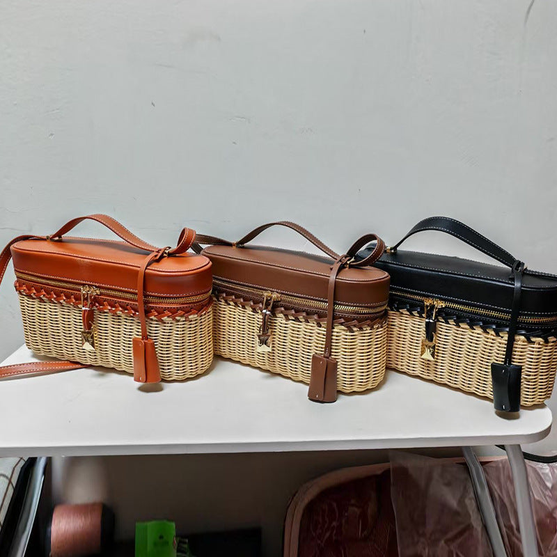 Handmade Rattan Weave Bamboo Woven Cowhide Crossbody Bags