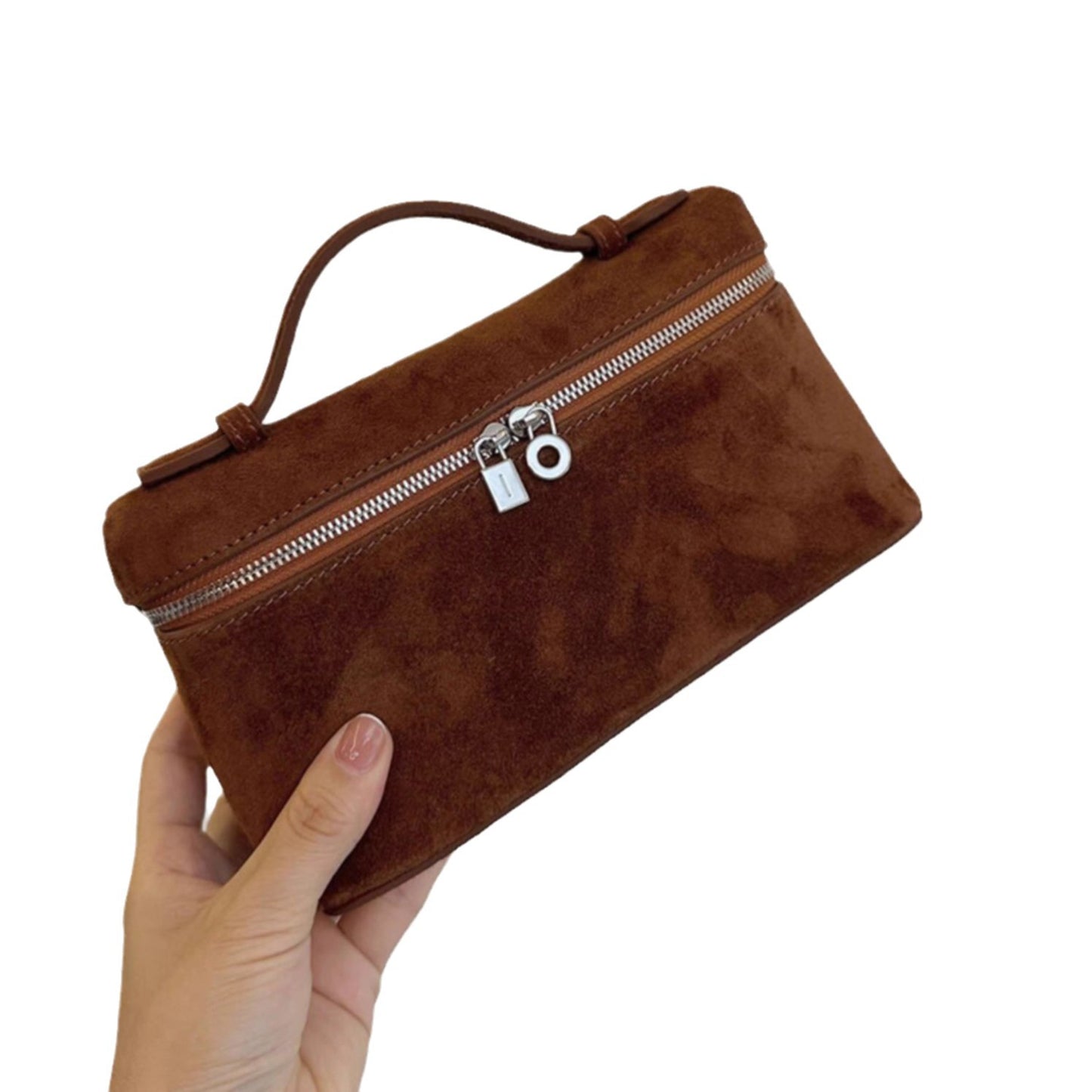 Women's Suede Lunch Box Genuine Leather Portable Bags