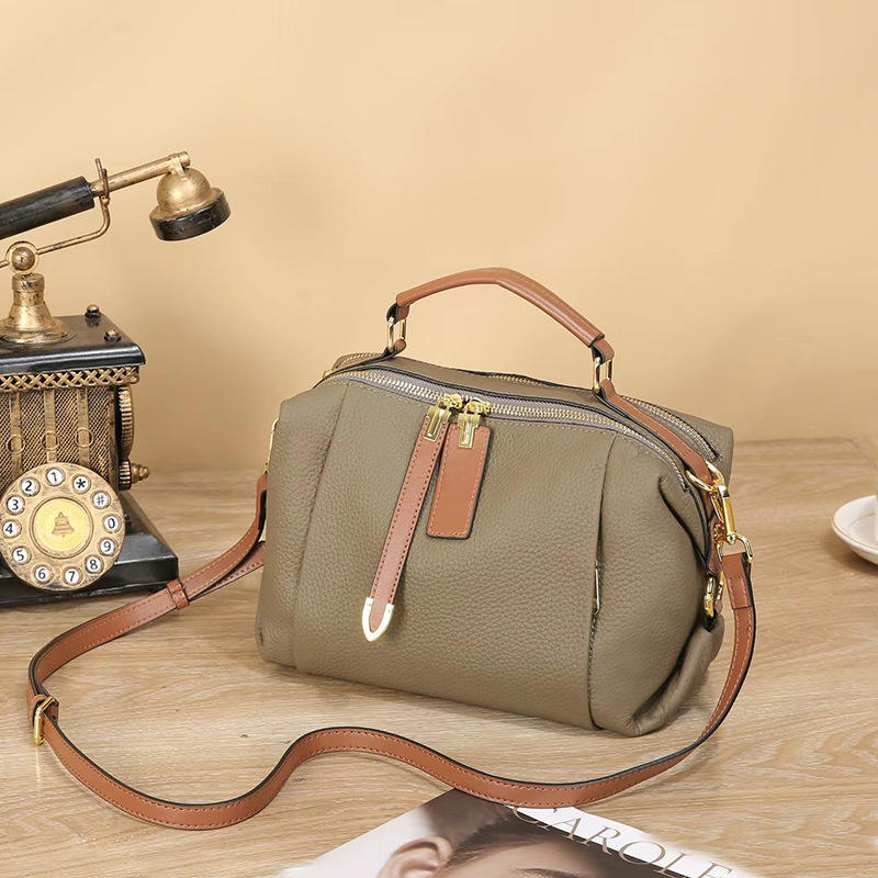 Women's Leather Classic First Layer Cowhide Boston Crossbody Bags